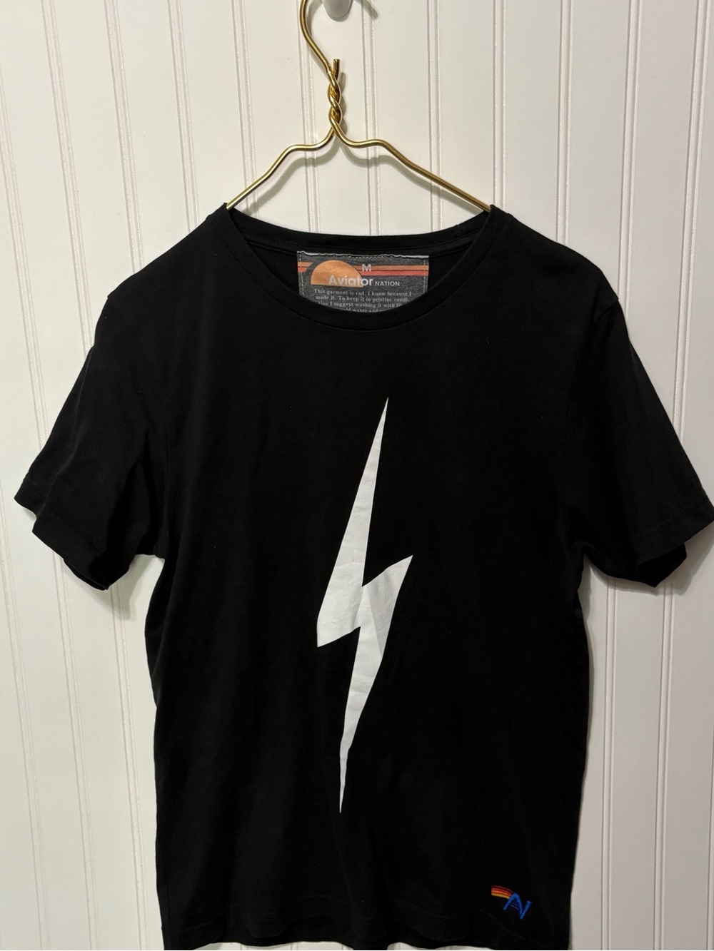 AVIATOR NATION Black White Bolt Short Sleeve Tee T Shirt Unisex Mens Size Medium